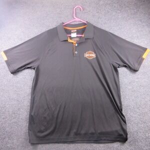 Harley-Davidson Polo Shirt Mens XL Black Orange Bar Shield Logo Fort Worth‎ TX